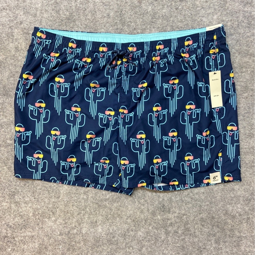 No Boundaries Mens Swim Trunks Navy Blue Cactus Print 6in Inseam NB16100149584AB